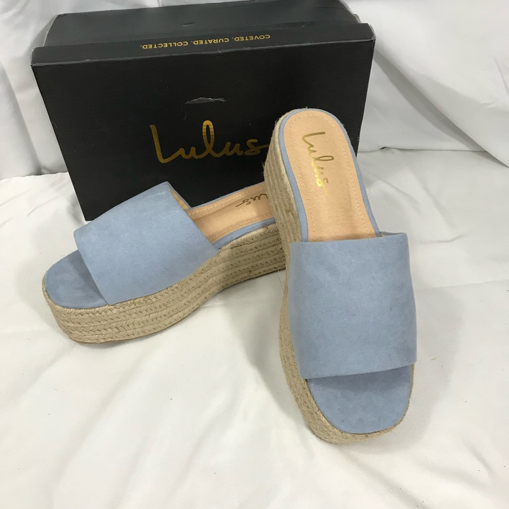 Lulu's O’Ahu  2 Baby Blue Espadrille Platform Slides Size 10 NIB